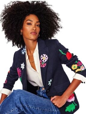 BODEN  MARYLEBONE INTEREST BLAZER NAVY EMBROIDERED  US 6